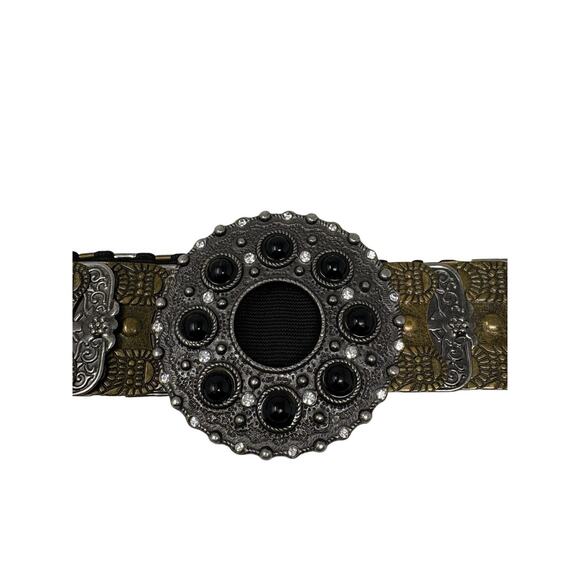 Vintage Metal Brass Beaded Rhinestone Fish Scale Stretch Belt Art to Wear L/XL main image 4
